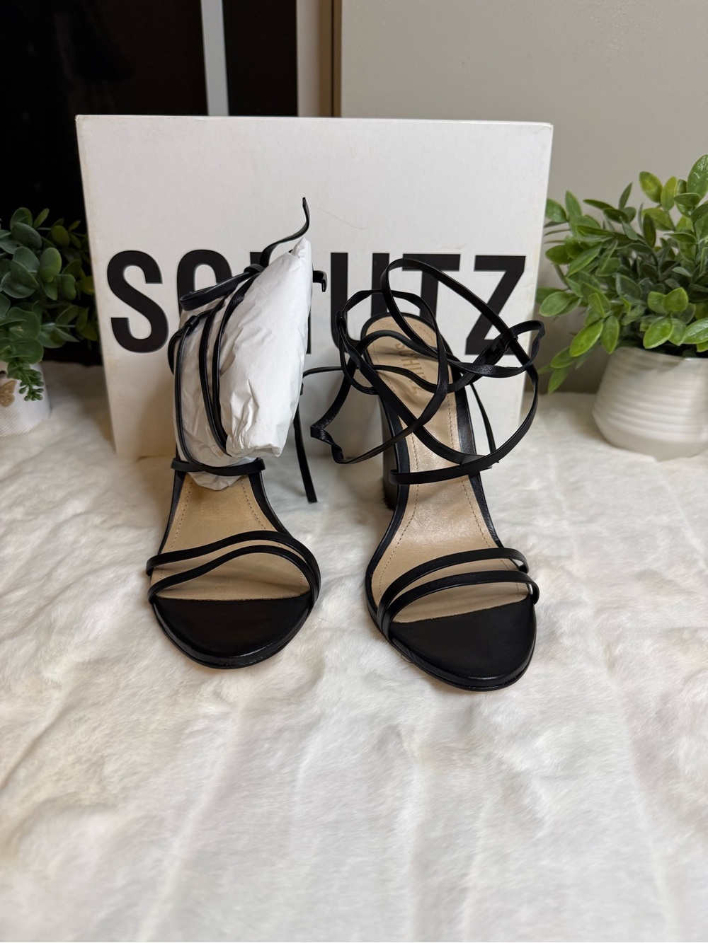 NWT - SCHUTZ Black Strappy Ankle-Tie Wedge Sandals - Size 9.5 - Picture 6 of 9